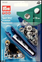Set capse metalice Sport Mini, de 13 mm, pentru materiale rigide, argintiu, 10 buc  cu aplicator, Prym