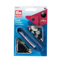 Set capse metalice, anorak pentru textile, negru oxid, de 15 mm, cu aplicator, Prym, 390307