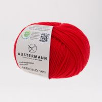 Fir lana 100% Merino, Austermann, Merino 160 Exp. 203 fir pentru tricotat si crosetat, Roșu, 160 m