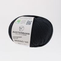 Fir lana 100% Merino, Austermann, Merino 160 Exp. 202 fir pentru tricotat si crosetat, Negru, 160 m