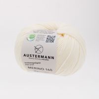Fir lana 100% Merino, Austermann, Merino 160 Exp. 210 fir pentru tricotat si crosetat, Alb, 160 m